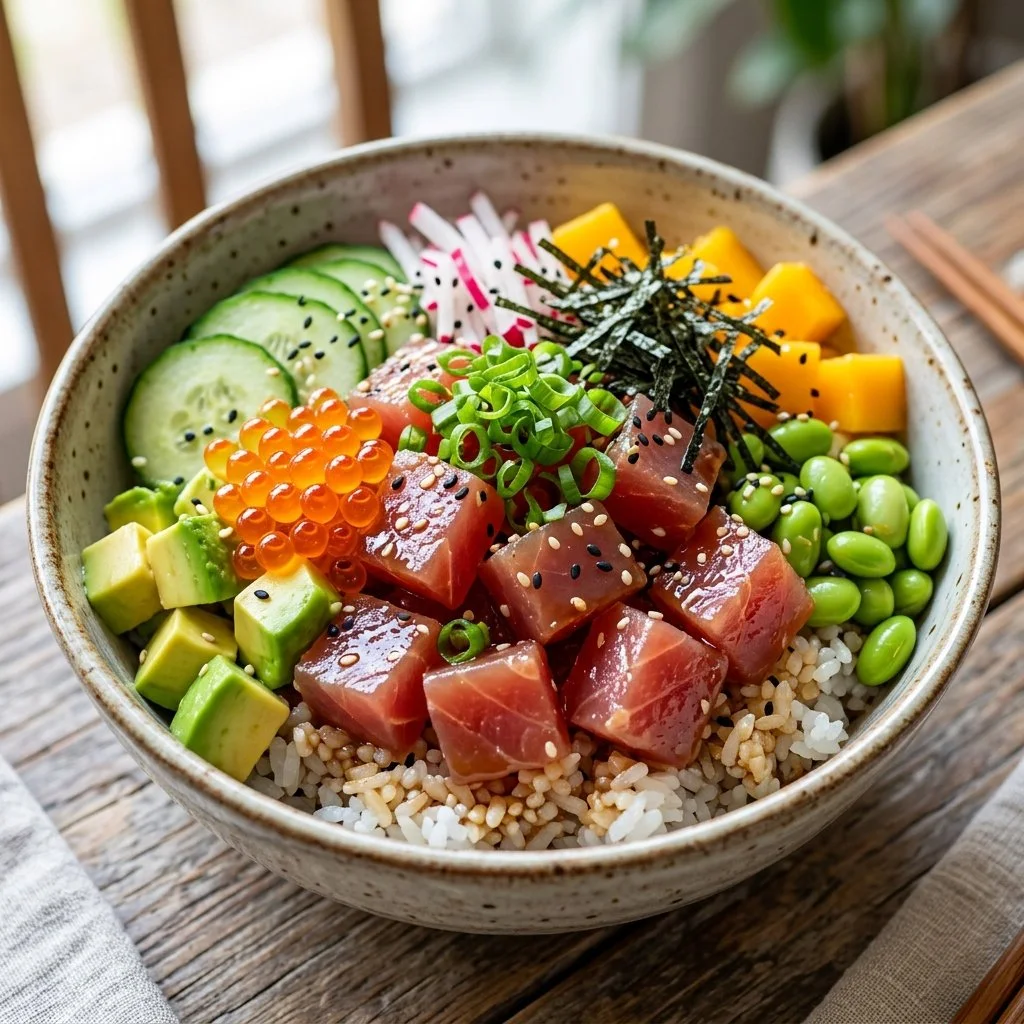 Delicious Ahi Tuna Poke Bowl with vibrant toppings and fresh ingredients