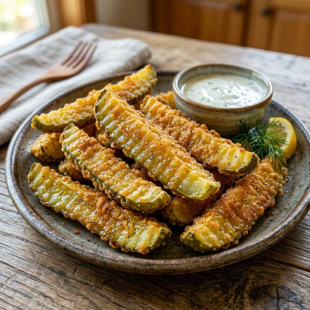 Delicious air fryer fried pickles served with dipping sauce