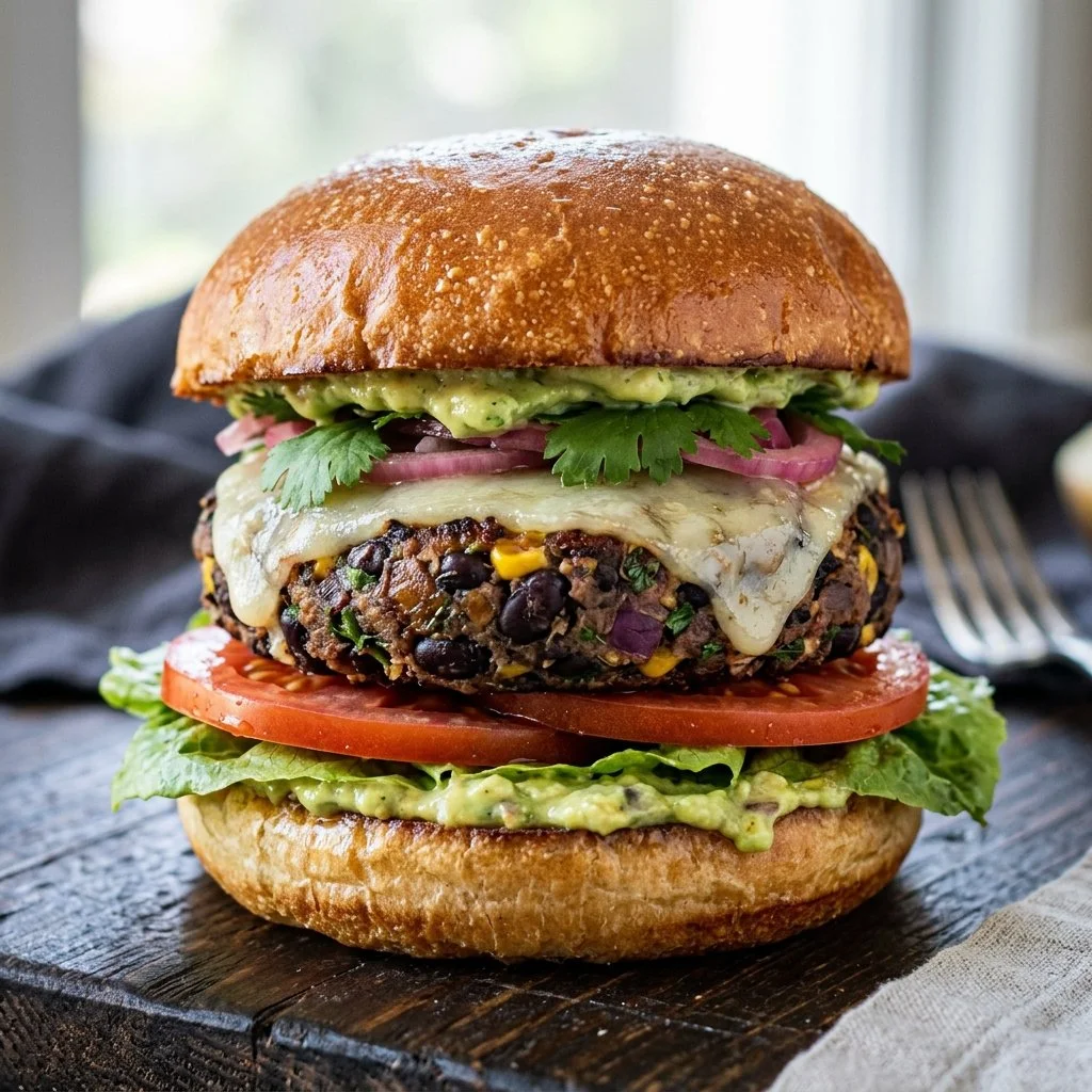 Delicious homemade black bean burgers served with fresh toppings