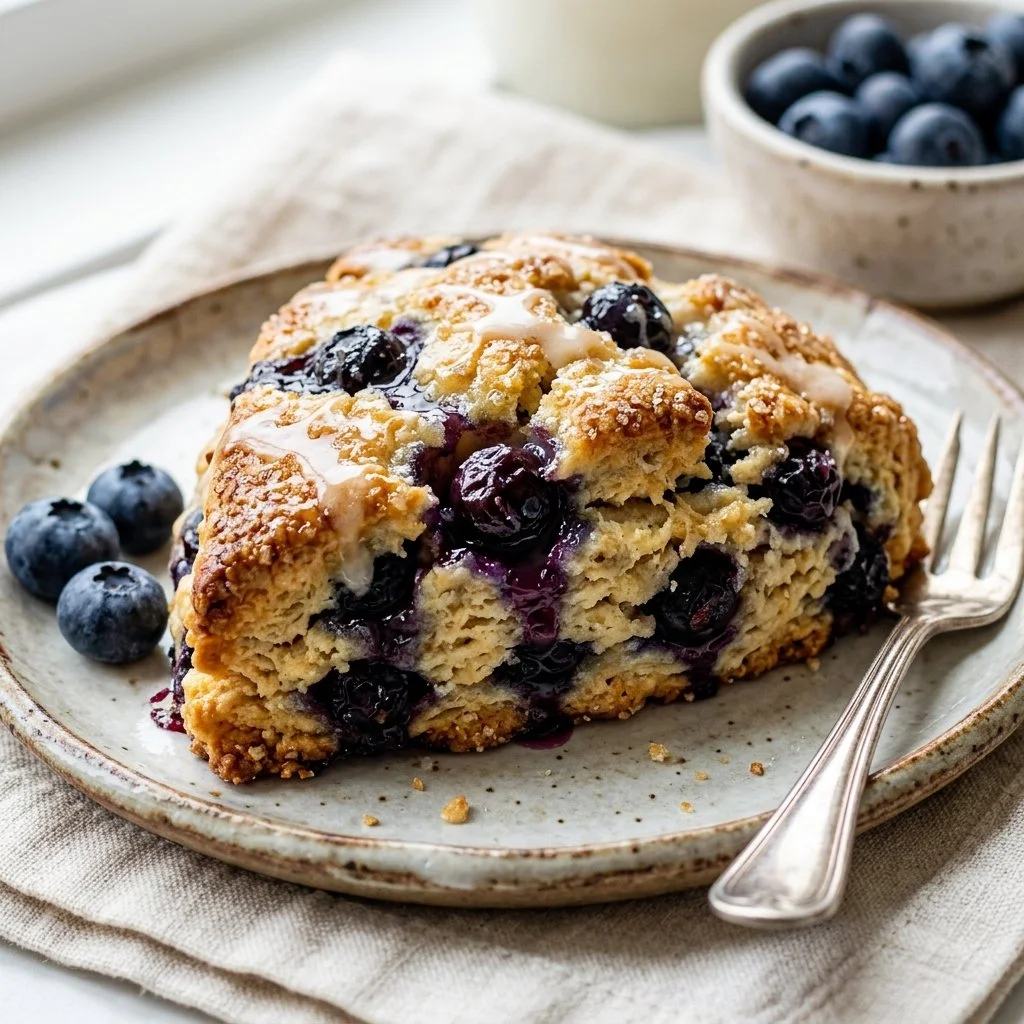 Freshly baked blueberry scones on a plate, delicious and inviting