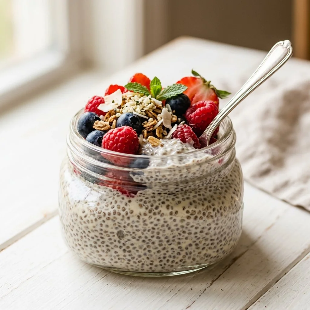 Delicious and nutritious chia pudding served in a glass bowl with fresh fruits