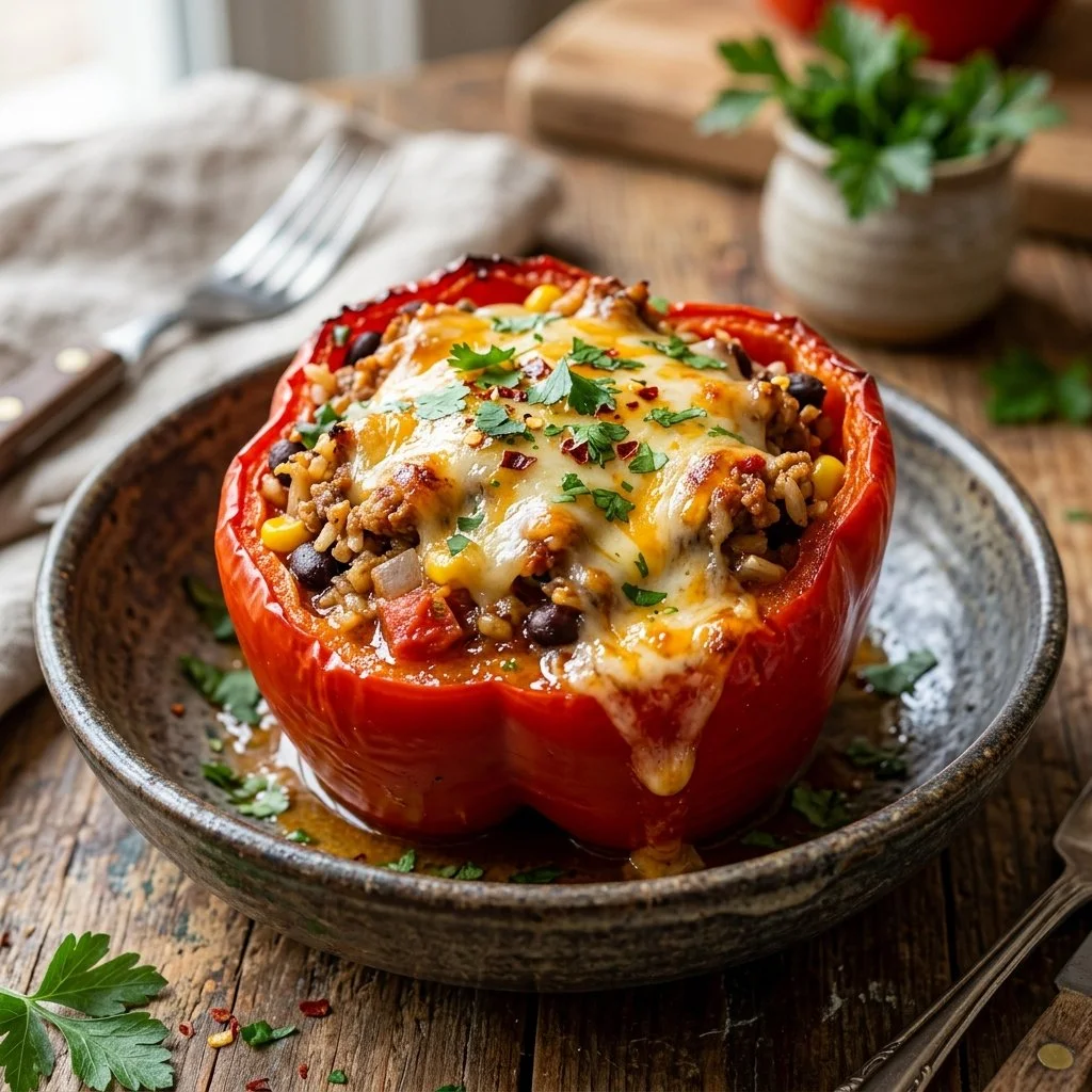 Ground Turkey Stuffed Peppers recipe with colorful peppers filled with turkey and spices