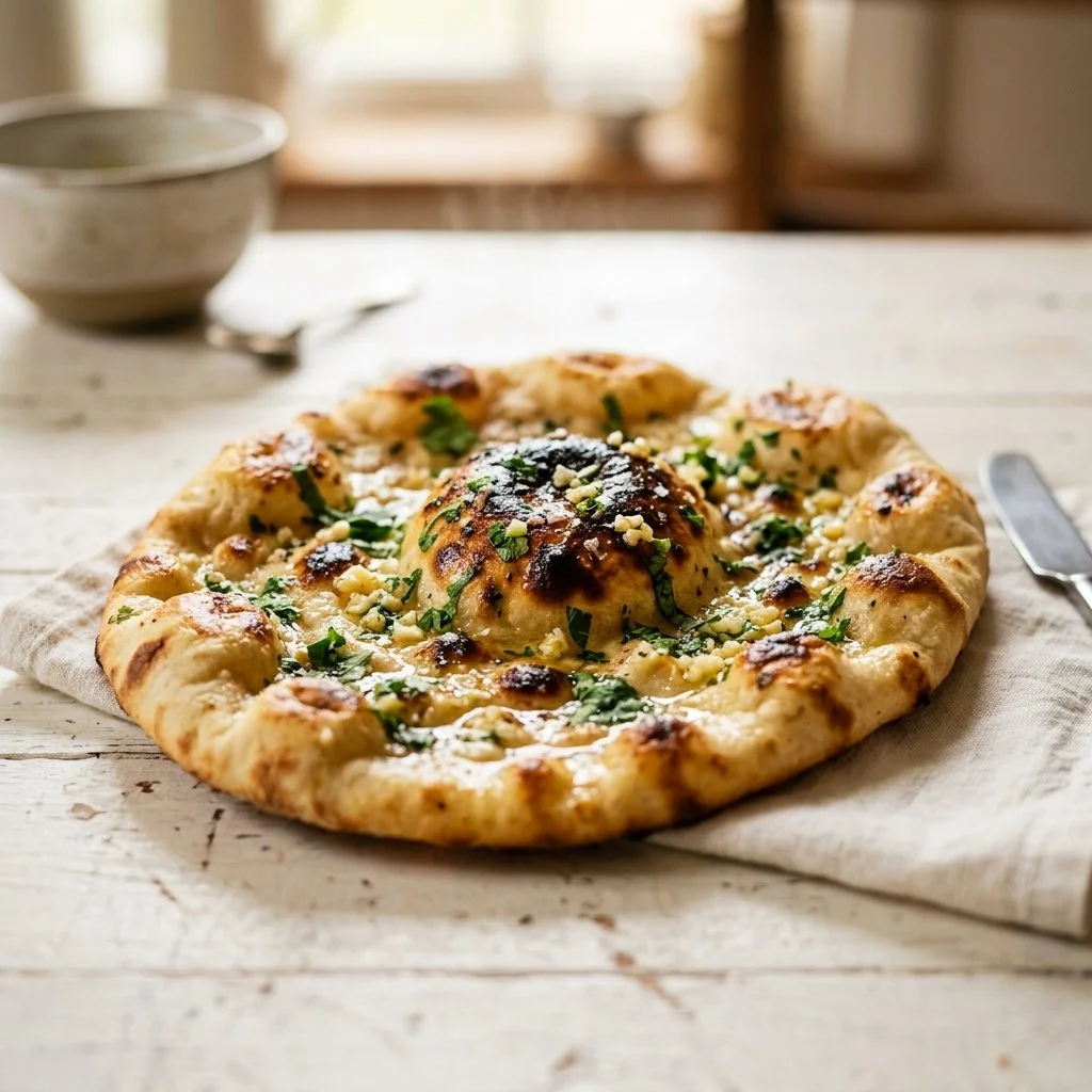 Delicious homemade naan bread fresh out of the oven