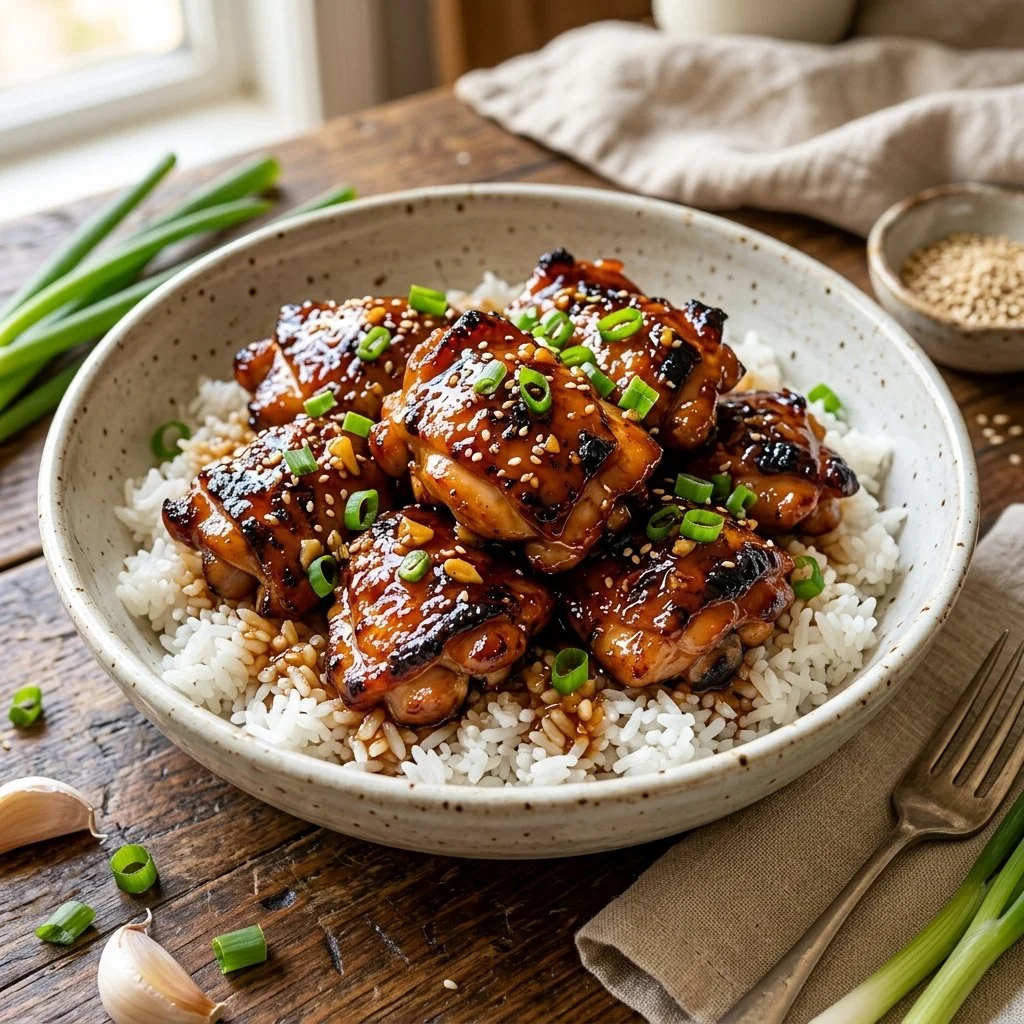 Delicious honey garlic chicken dish served on a plate