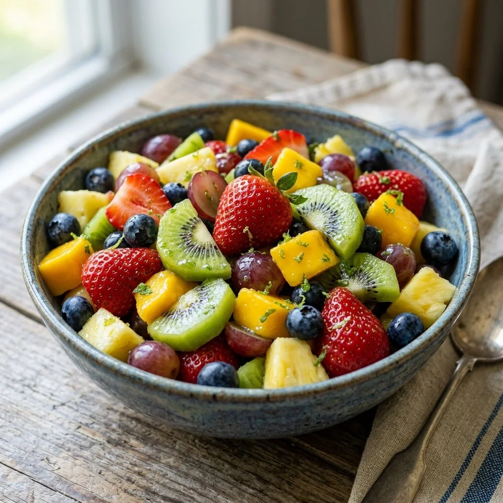 Delicious and colorful Honey Lime Fruit Salad with fresh fruits and honey lime dressing