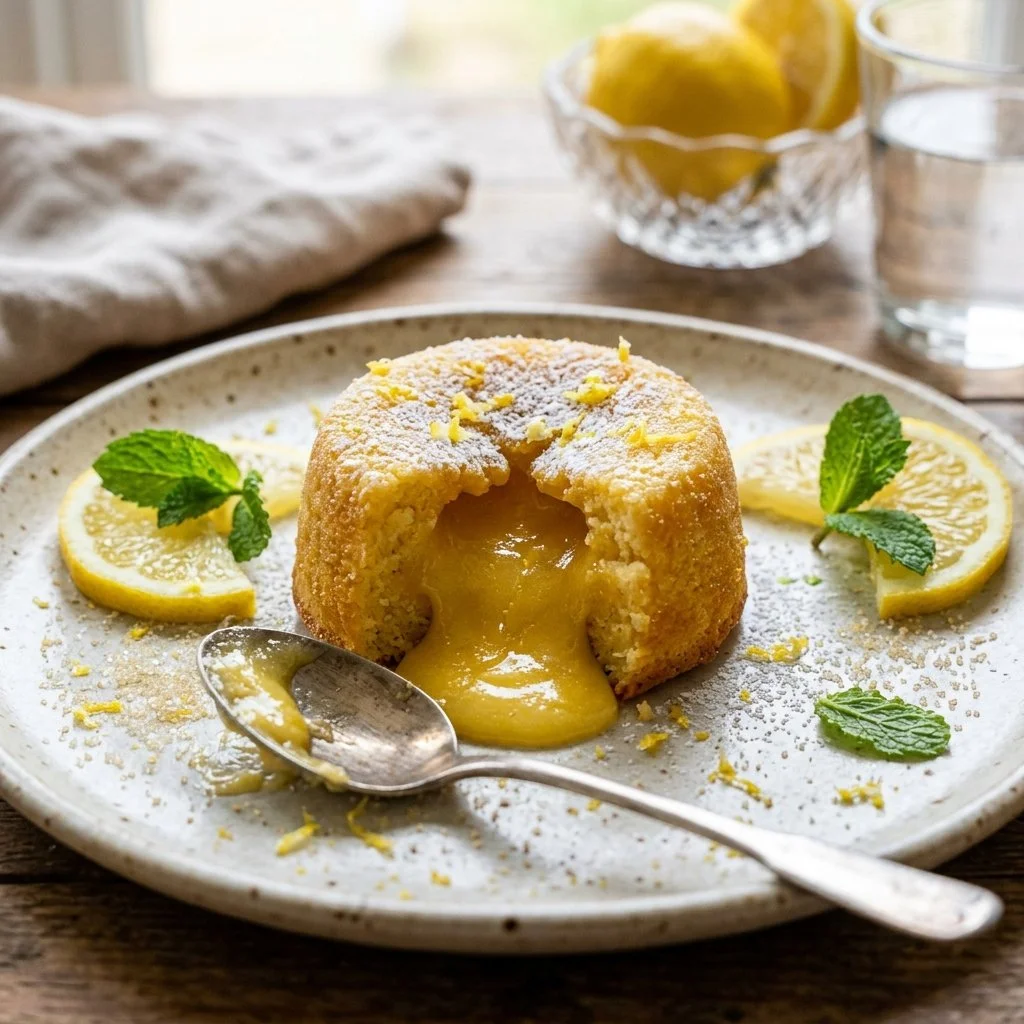 Delicious Lemon Lava Cake with a gooey lemon center