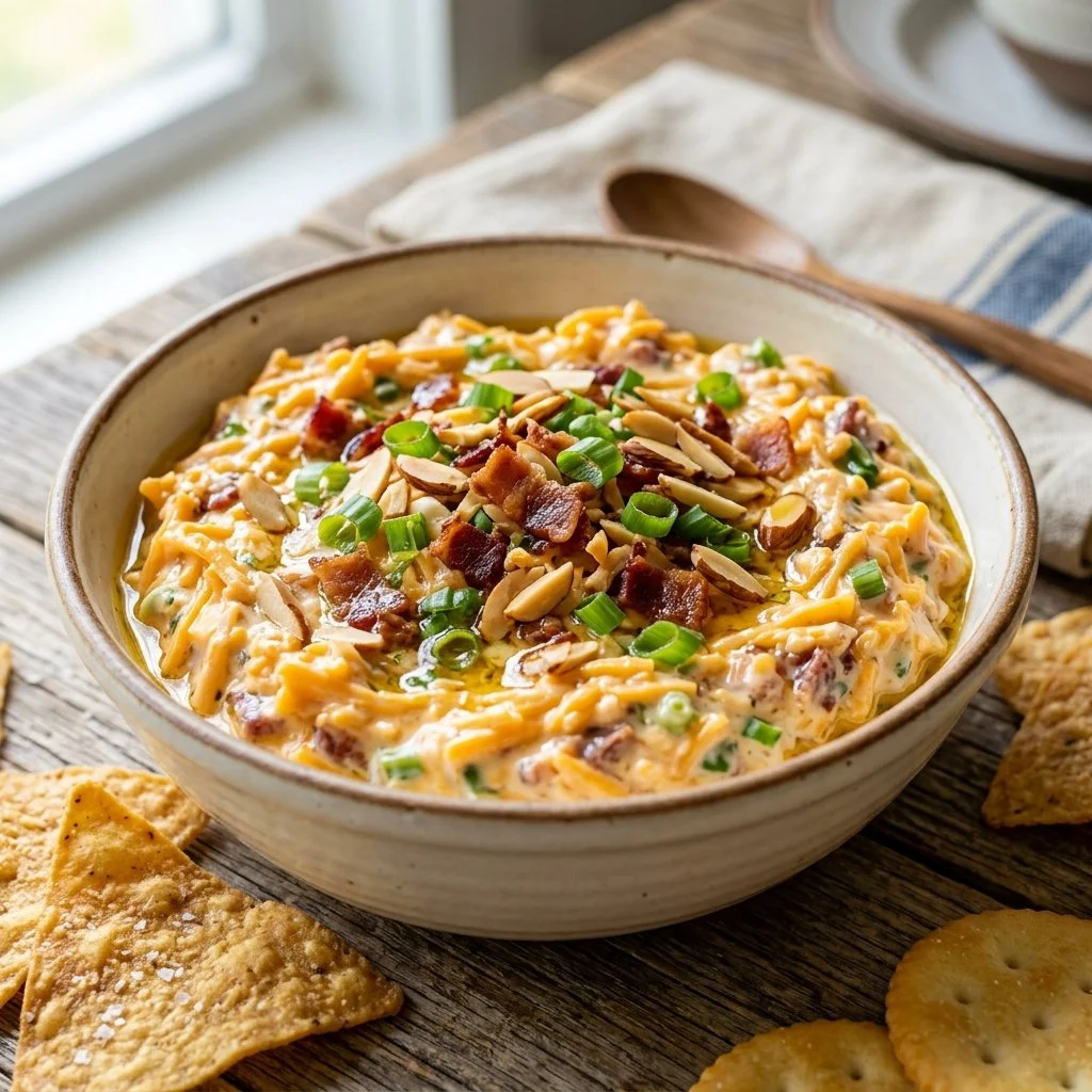 Delicious Million Dollar Dip served with crunchy vegetables and chips.