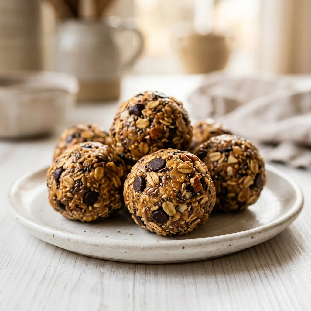 Peanut Butter Energy Balls recipe with oats and honey for a healthy snack.