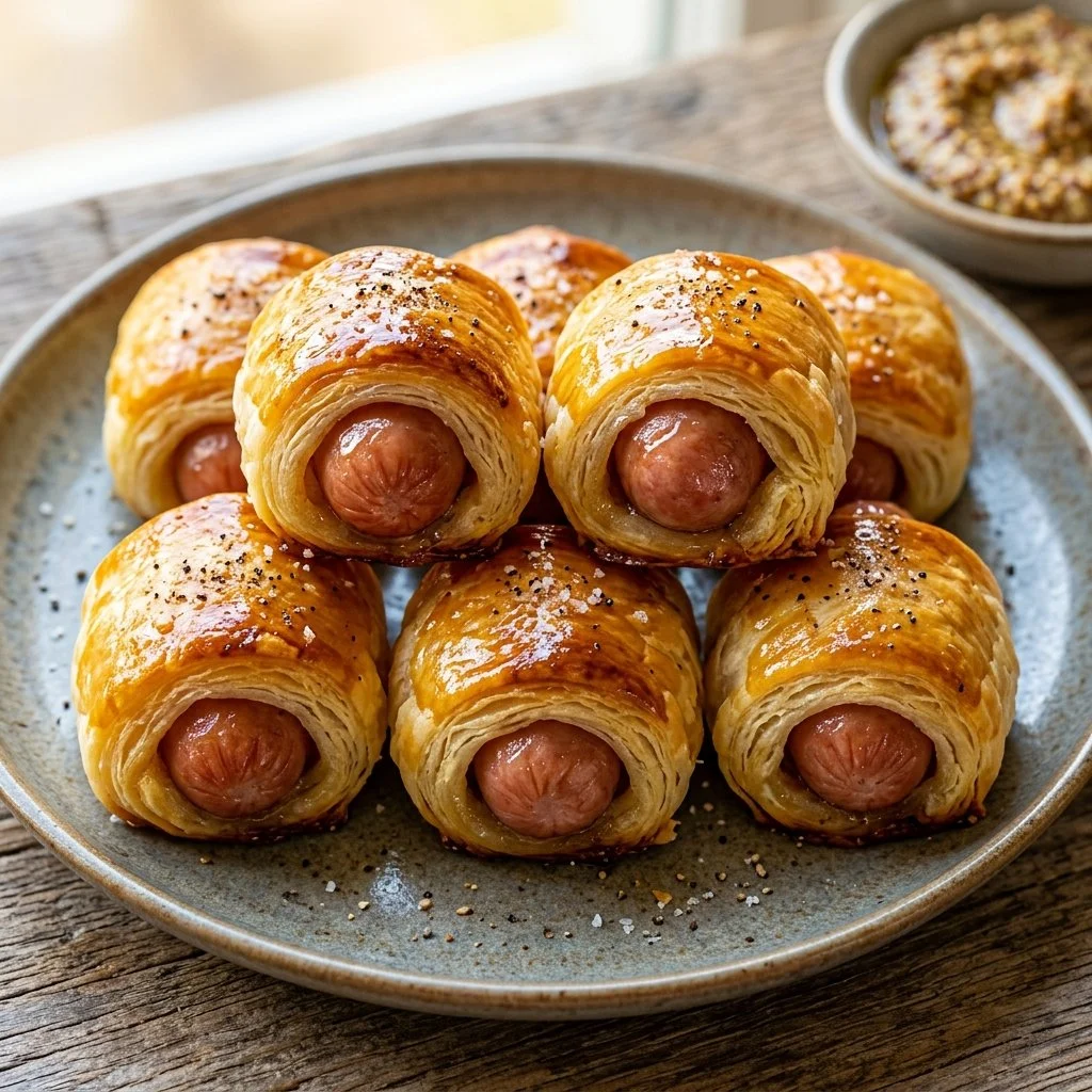 Delicious pigs in a blanket appetizer served on a platter
