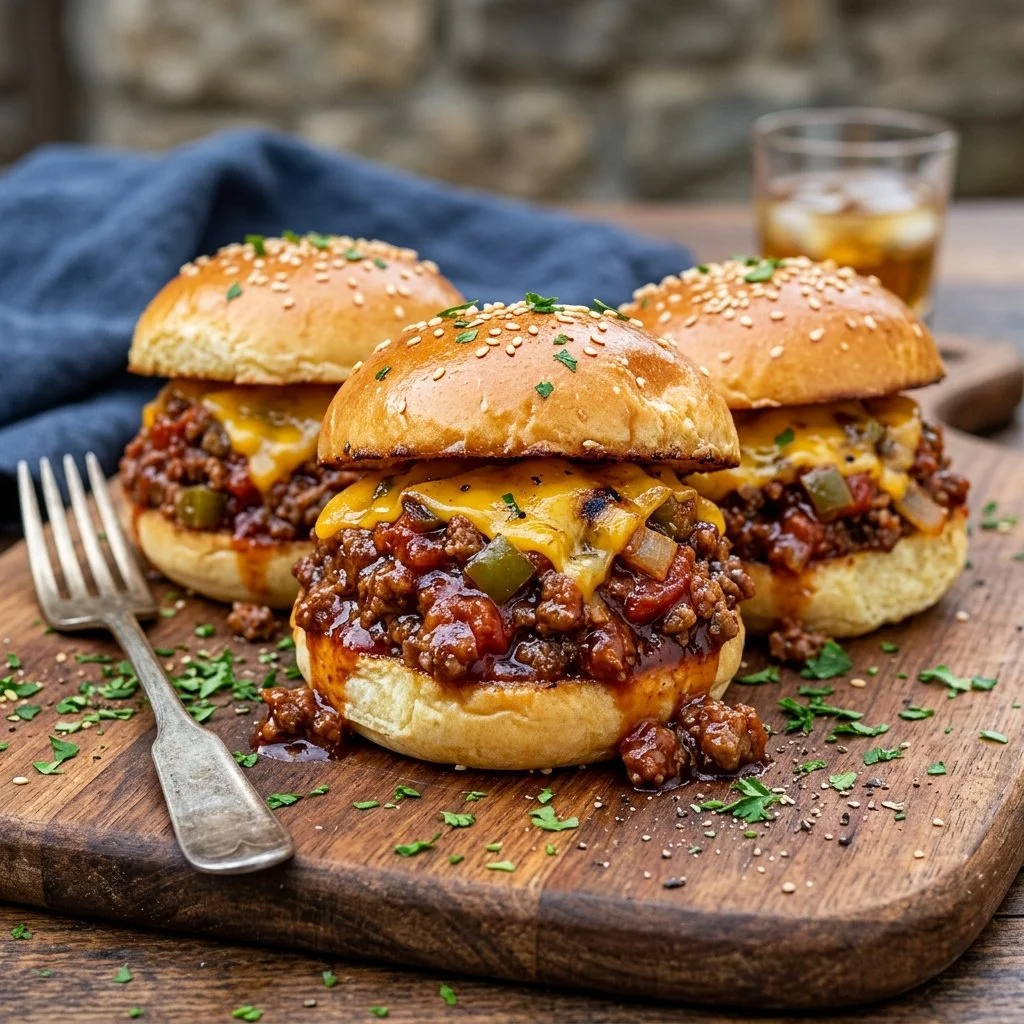 Delicious Sloppy Joe Sliders served with toppings and sides