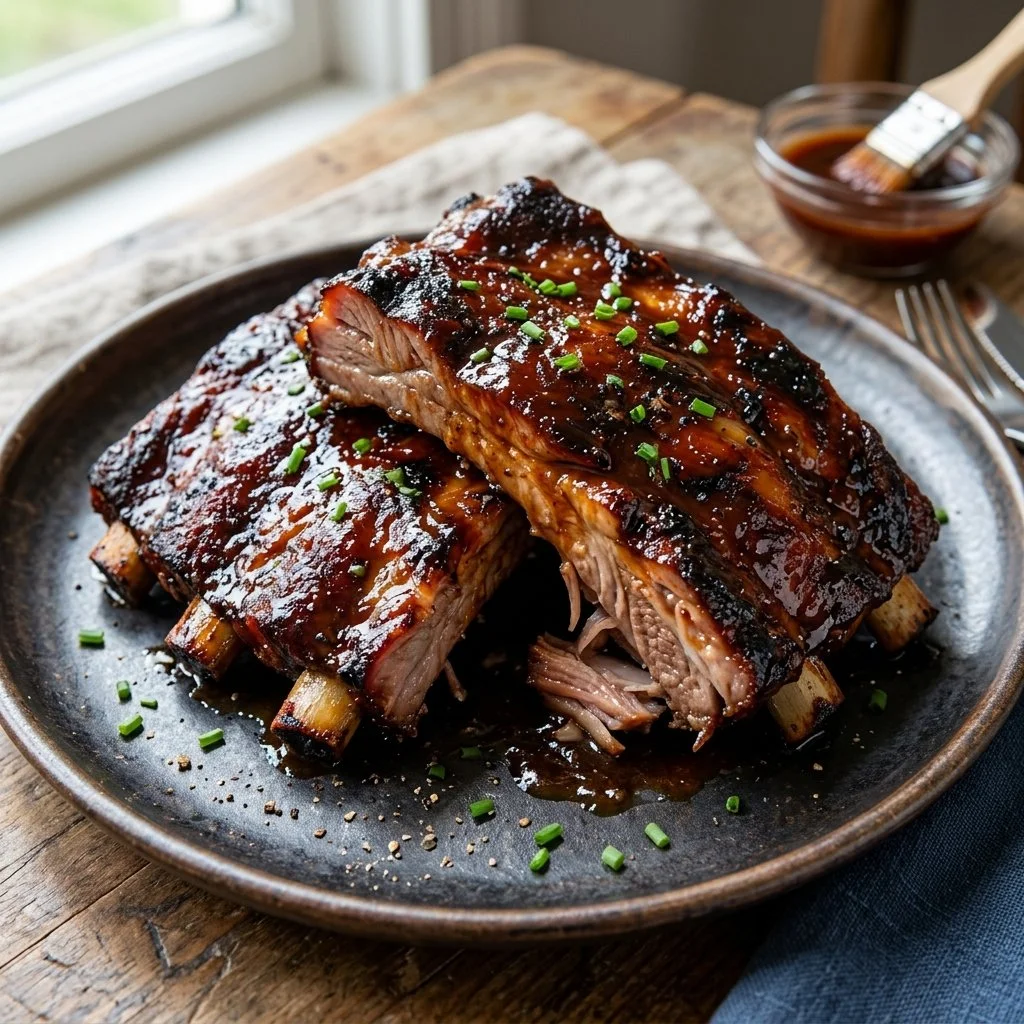 Delicious slow cooker ribs cooked to perfection in a rich barbecue sauce