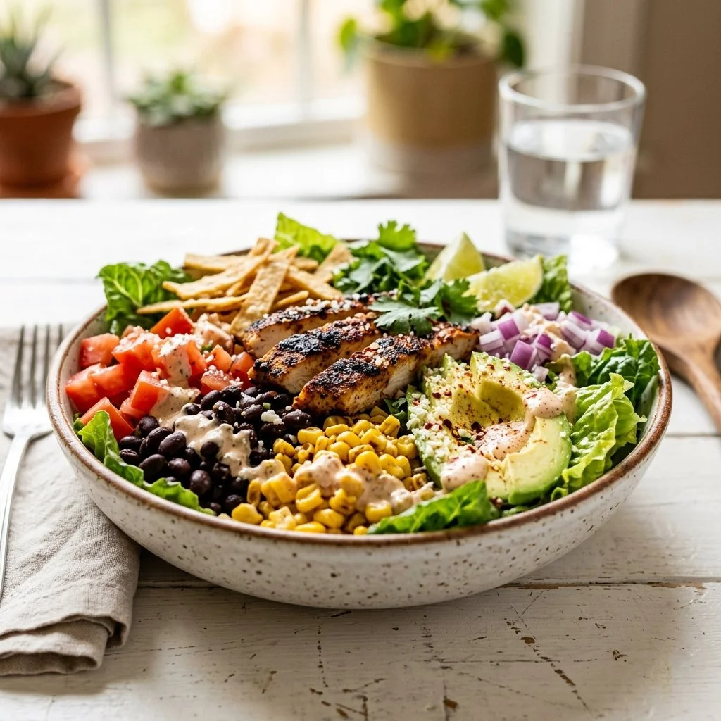 Colorful Southwest Salad with beans, corn, and dressing