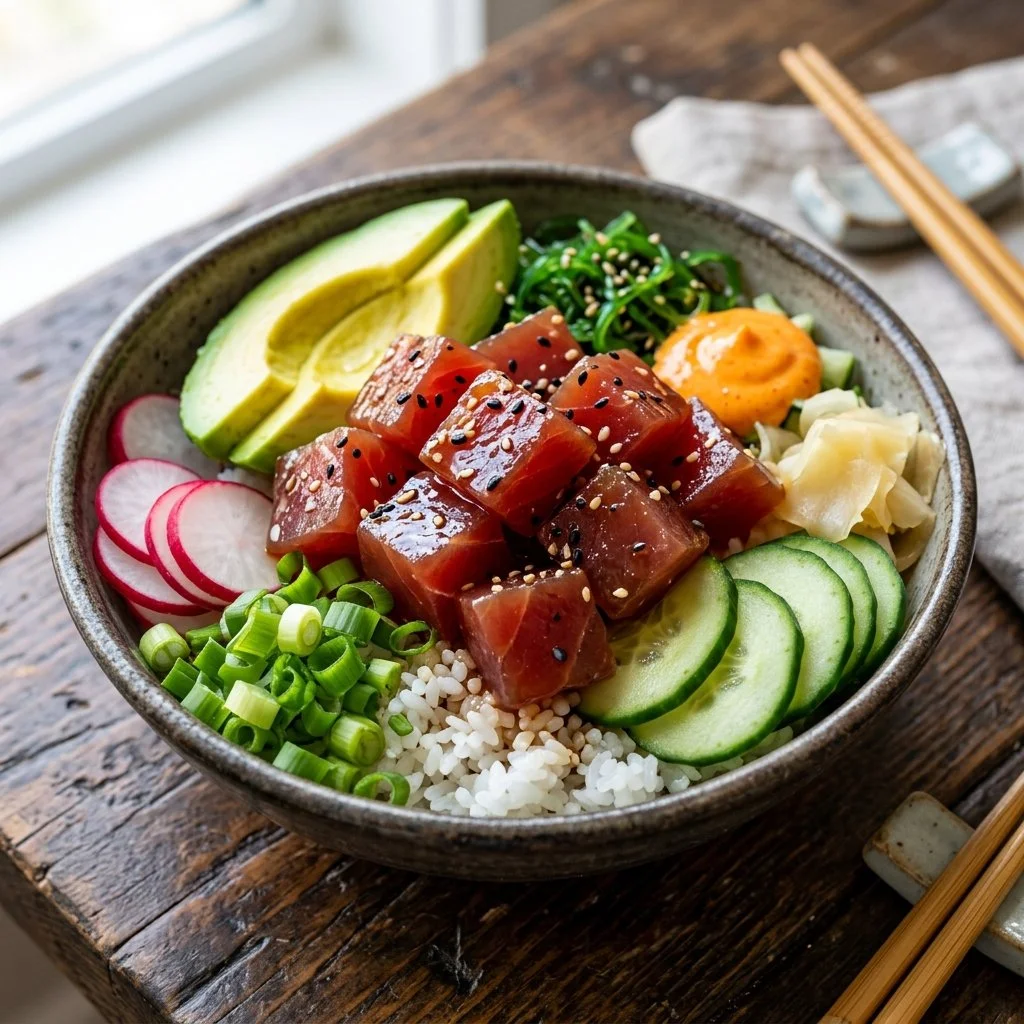 Delicious Ahi Poke Bowl with fresh ingredients and vibrant toppings