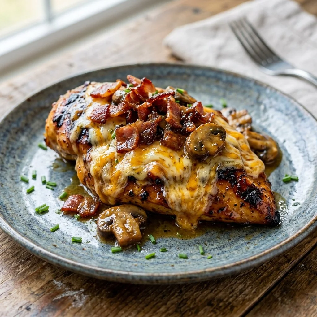 Delicious Alice Springs Chicken garnished with fresh herbs and served with sides