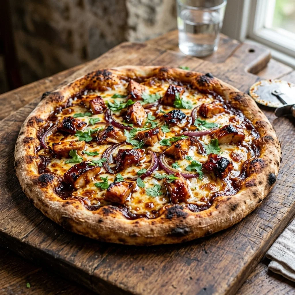 Delicious BBQ Chicken Pizza with grilled chicken, barbecue sauce, and cheese