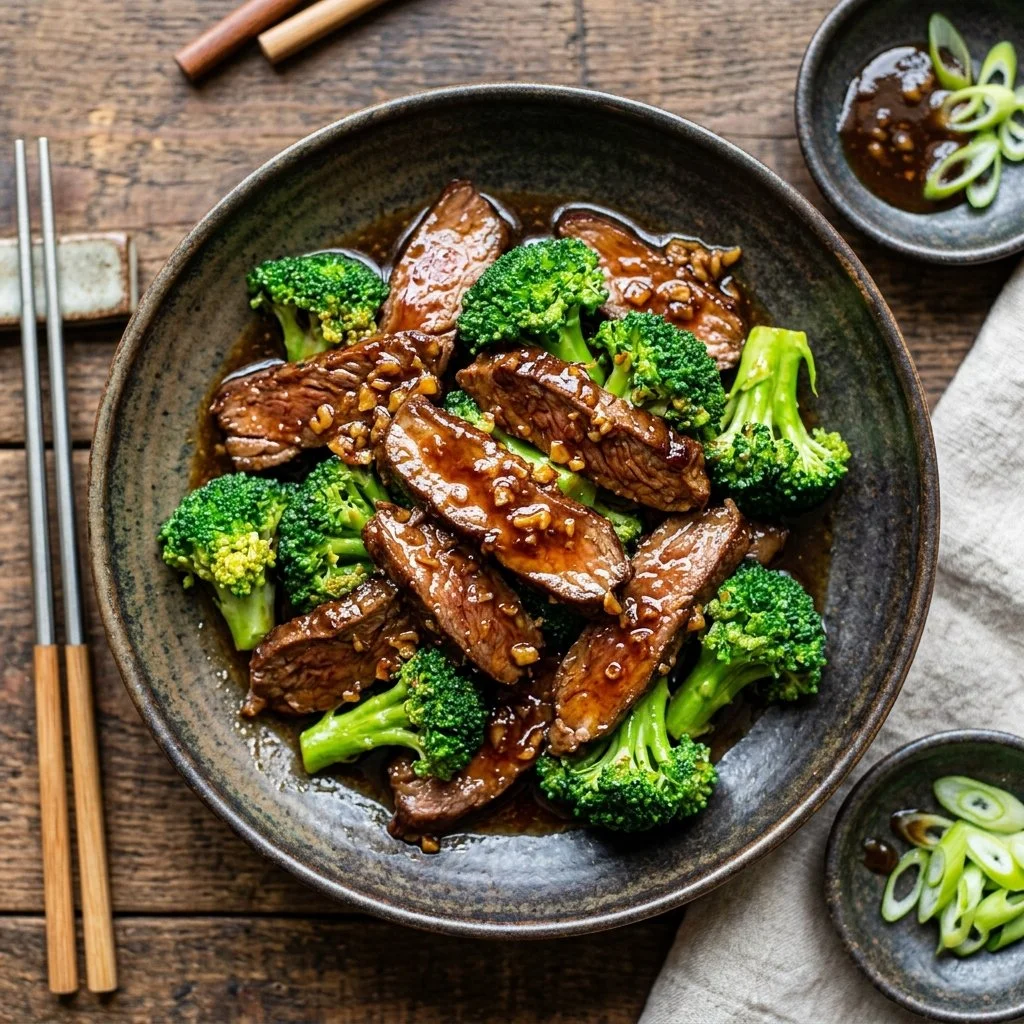 Delicious plate of Beef and Broccoli stir-fry served with rice