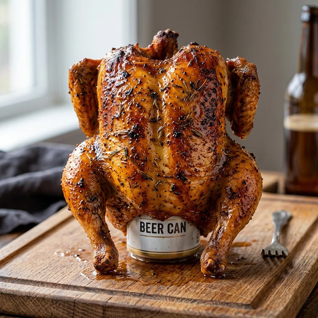 Juicy Beer Can Chicken on the grill, showcasing a flavorful BBQ technique.