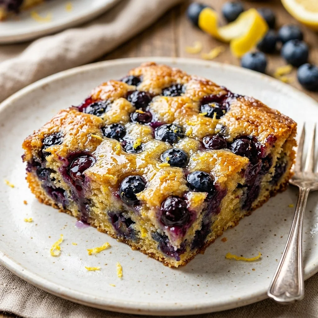 Delicious blueberry lemon blondies served on a plate