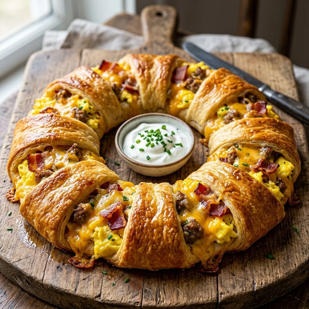 Flaky Breakfast Crescent Ring filled with delicious ingredients