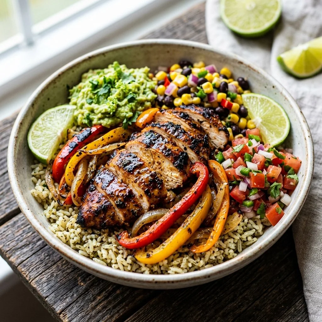 Delicious Chicken Fajita Bowl with colorful vegetables and grilled chicken