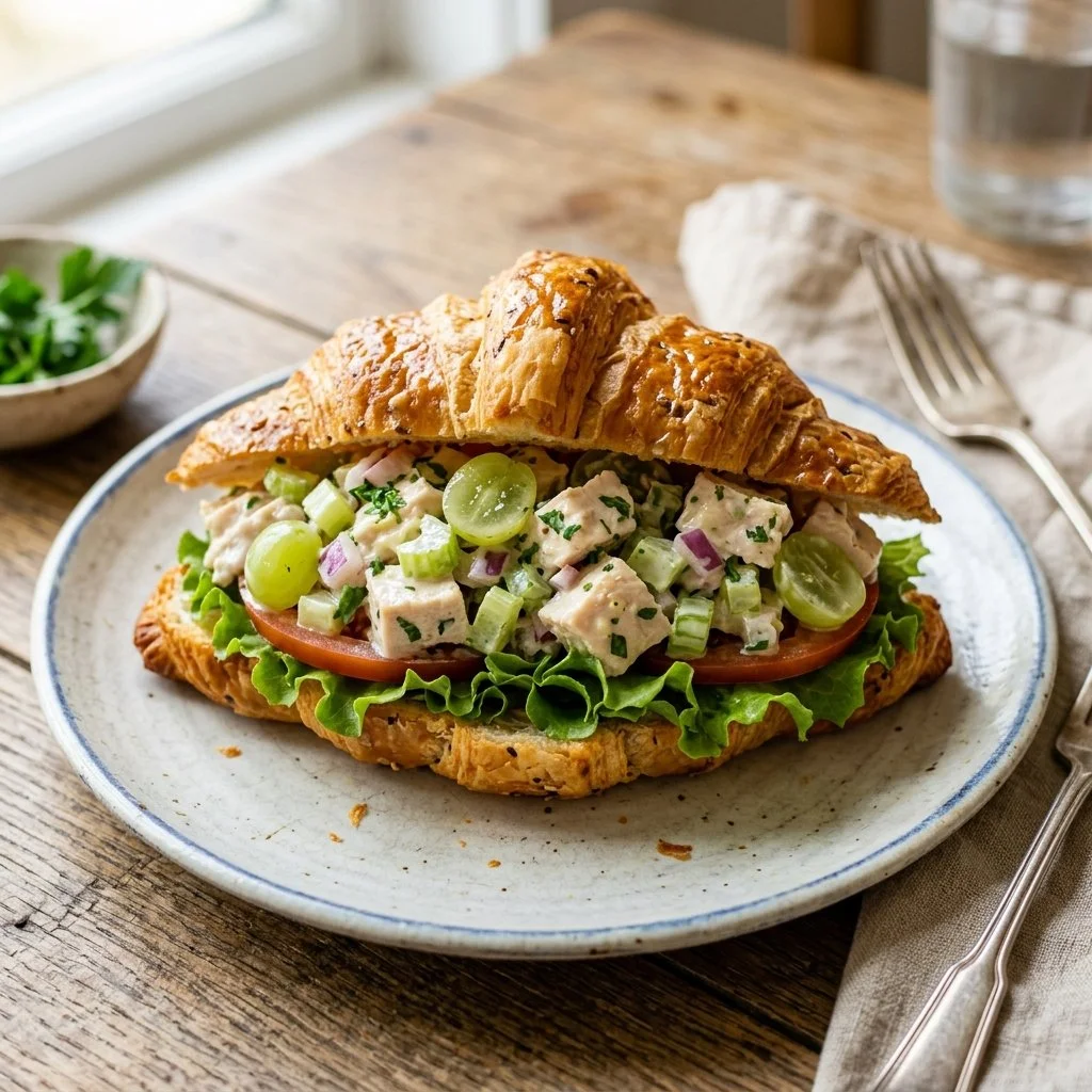 Delicious chicken salad croissant filled with fresh ingredients.