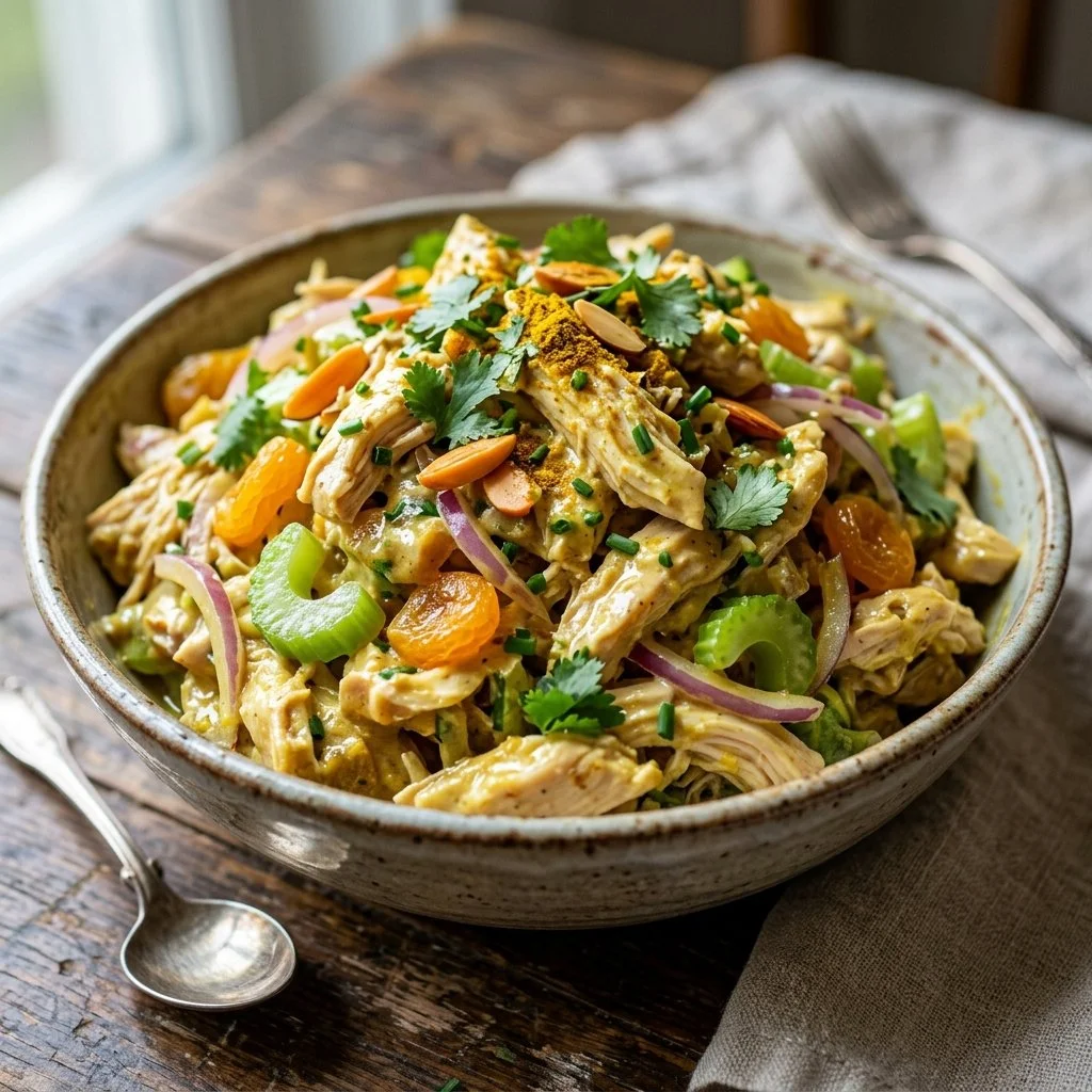 Delicious Curry Chicken Salad with spices and fresh ingredients