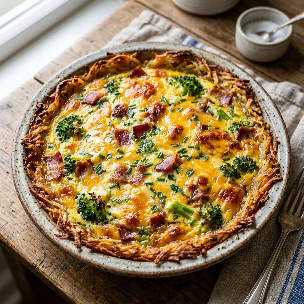 Hashbrown quiche with crispy crust and delicious fillings, perfect for brunch