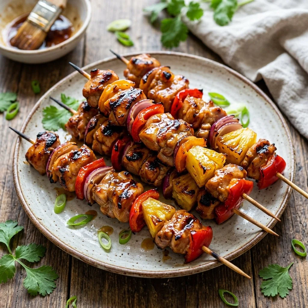 Grilled Hawaiian Chicken Skewers with pineapple and bell peppers