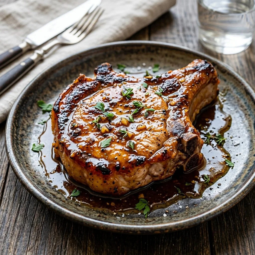 Honey garlic pork chops cooked to perfection with a sweet and savory glaze