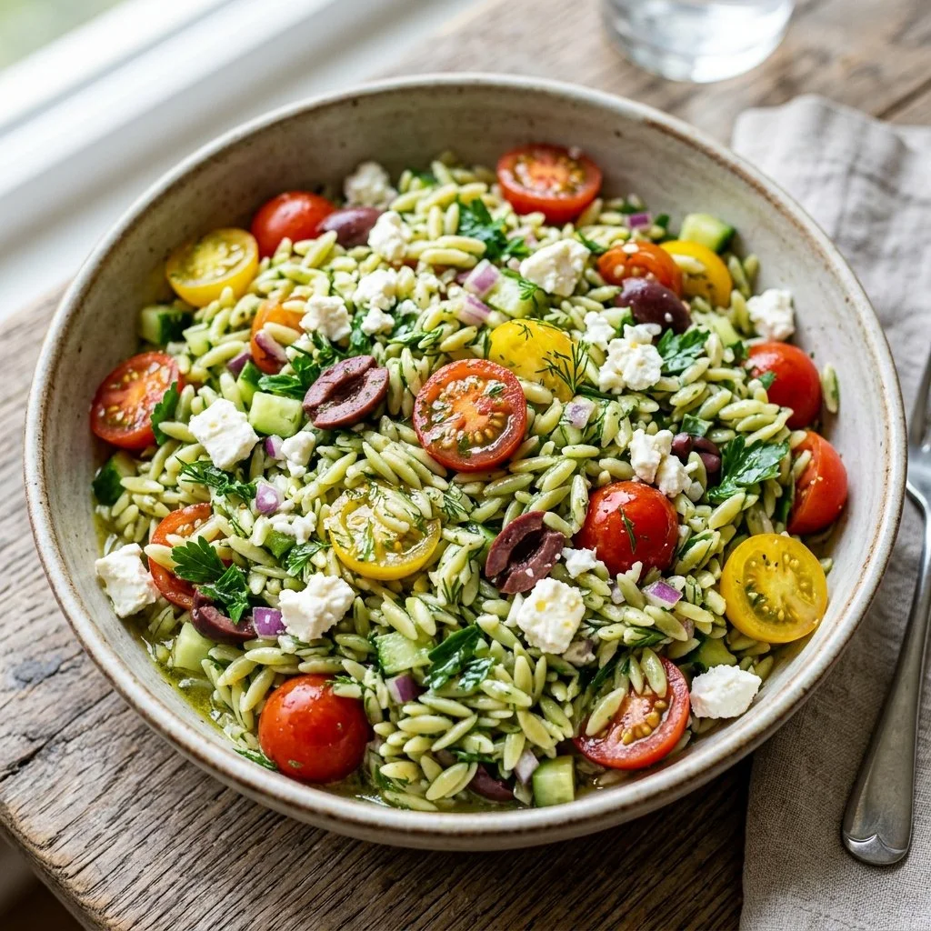 Delicious Lemon Orzo Salad with fresh herbs and vibrant citrus dressing