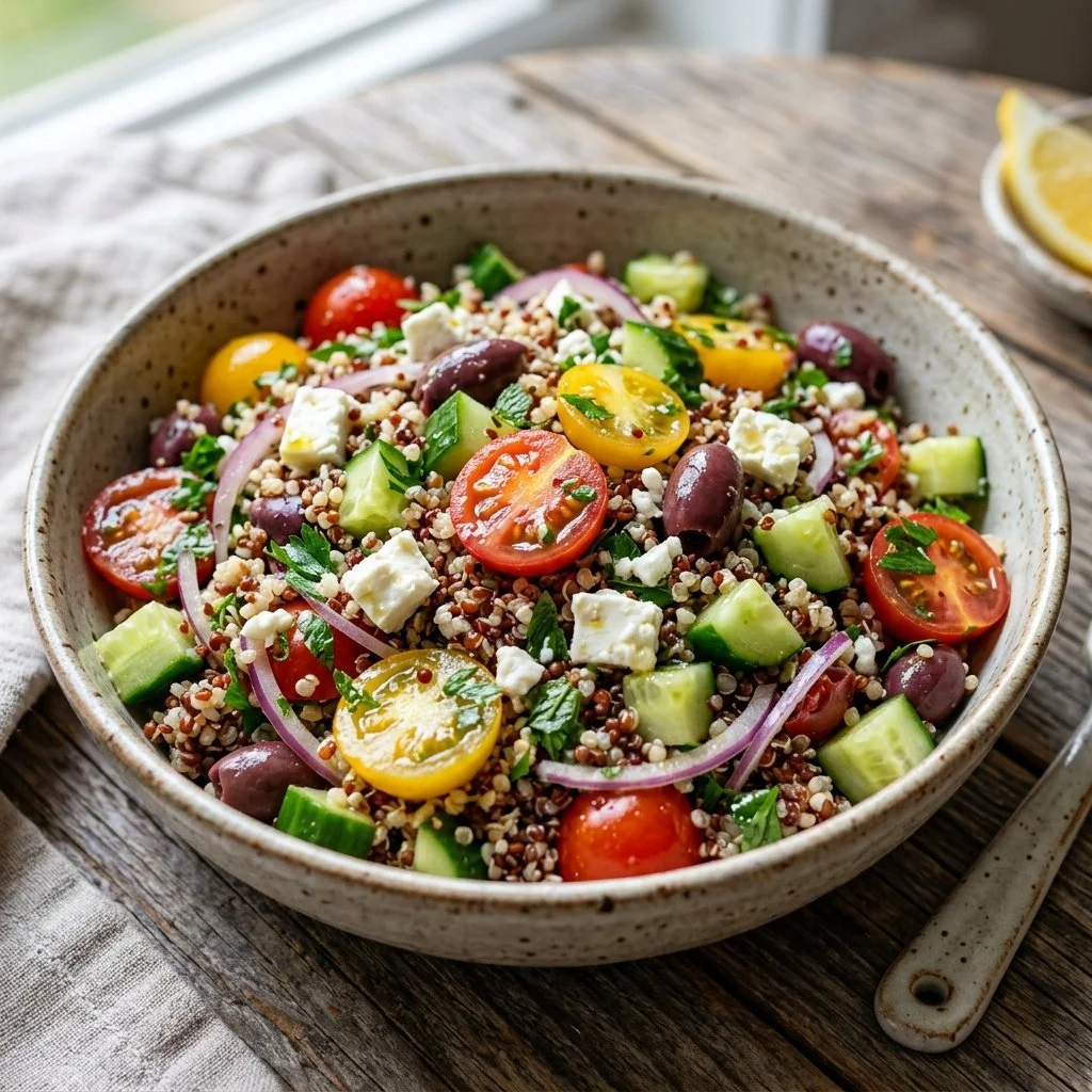 Colorful Mediterranean Quinoa Salad with vegetables and herbs