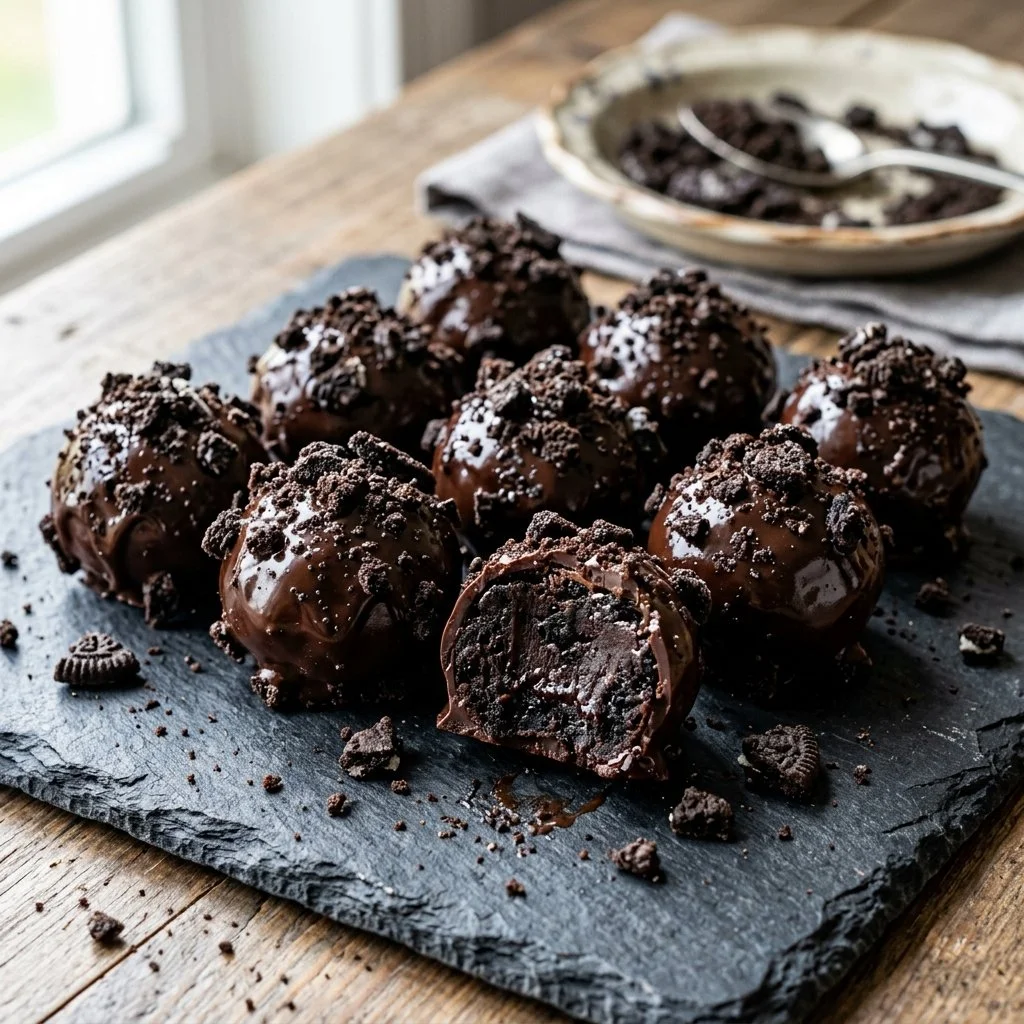 Delicious homemade Oreo Truffles decorated with chocolate and sprinkles