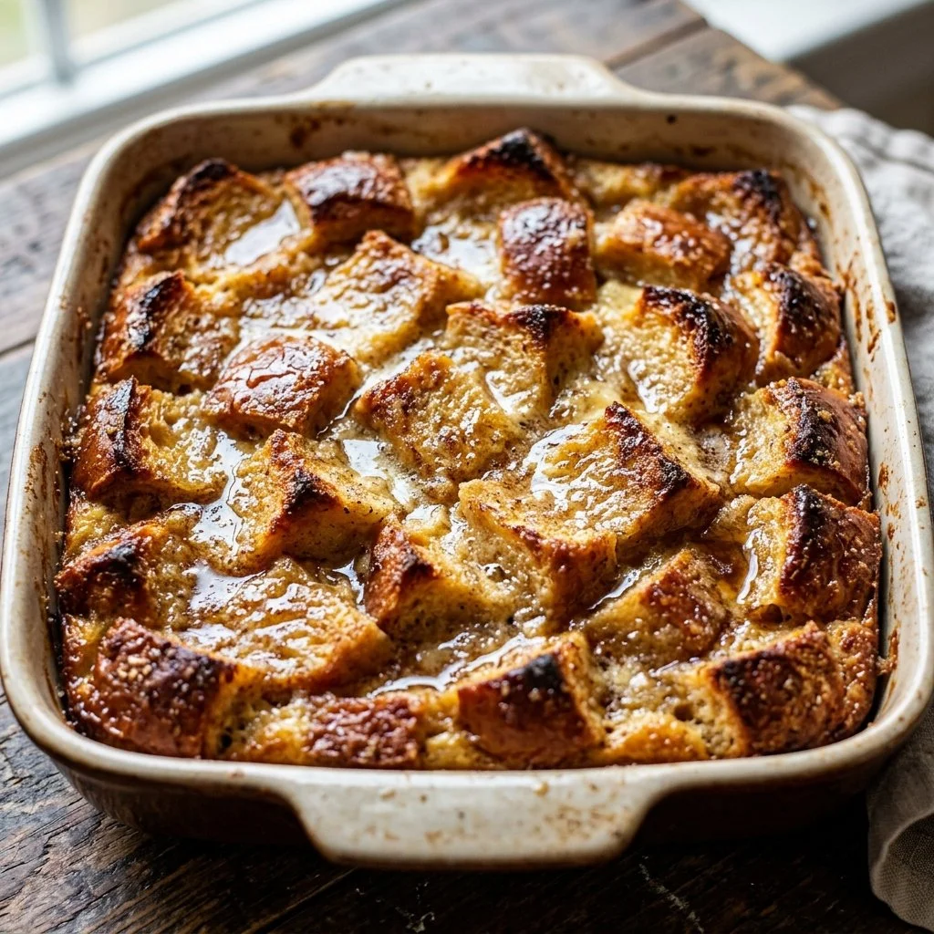 Delicious Overnight French Toast Casserole served on a plate with syrup and berries
