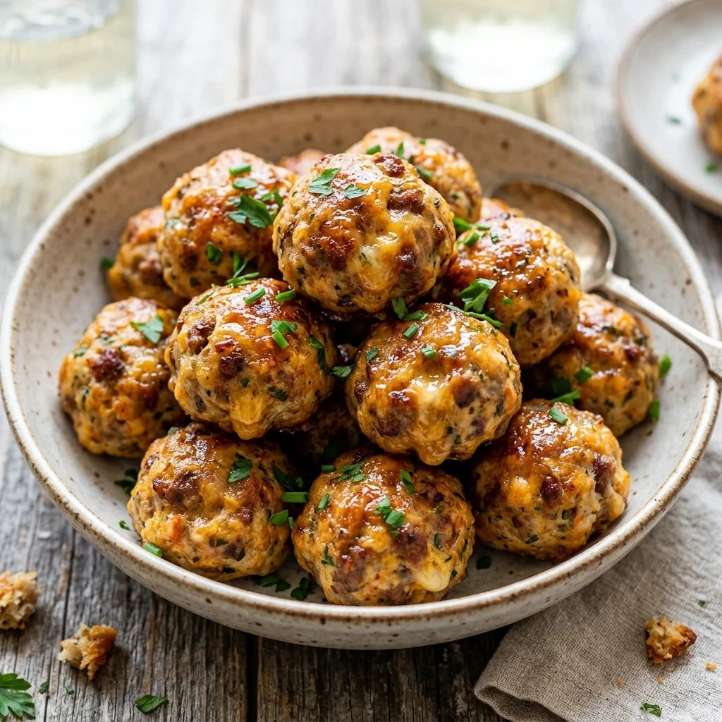 Delicious sausage cream cheese balls ready for serving at a party