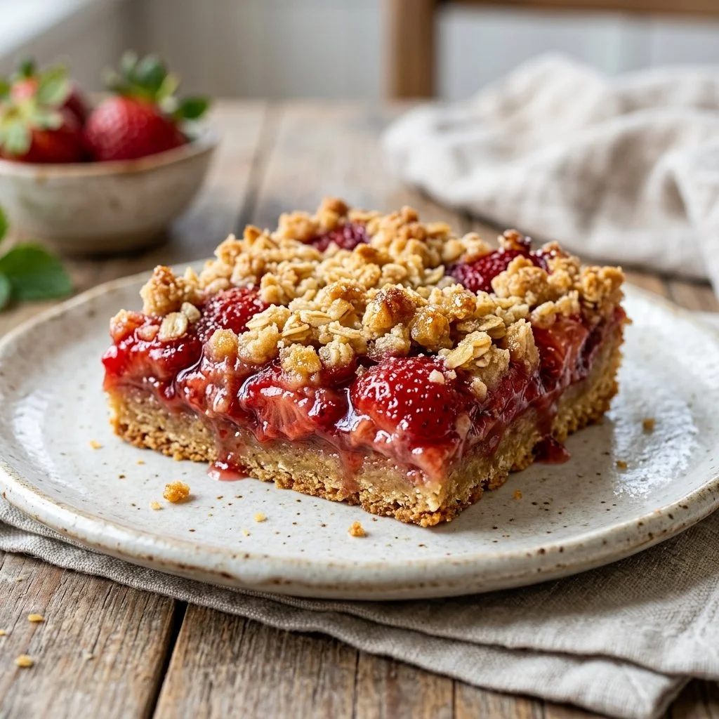 Delicious homemade strawberry crumble bars with a buttery crumble topping