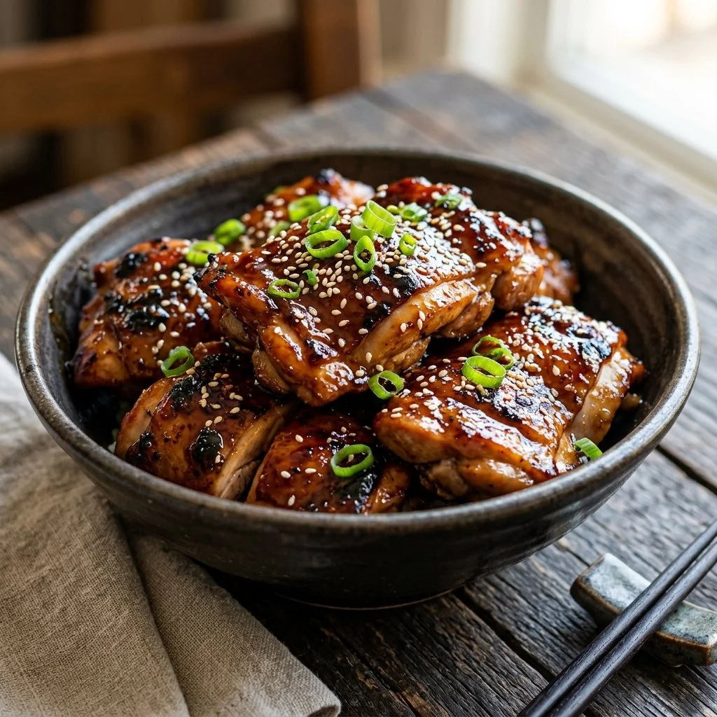 Delicious teriyaki chicken served with vegetables and rice on a plate