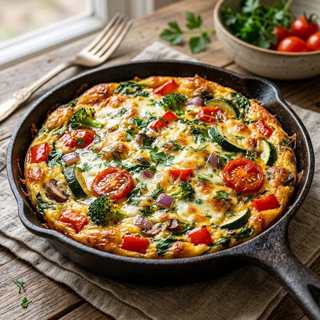 Colorful vegetable frittata served on a plate