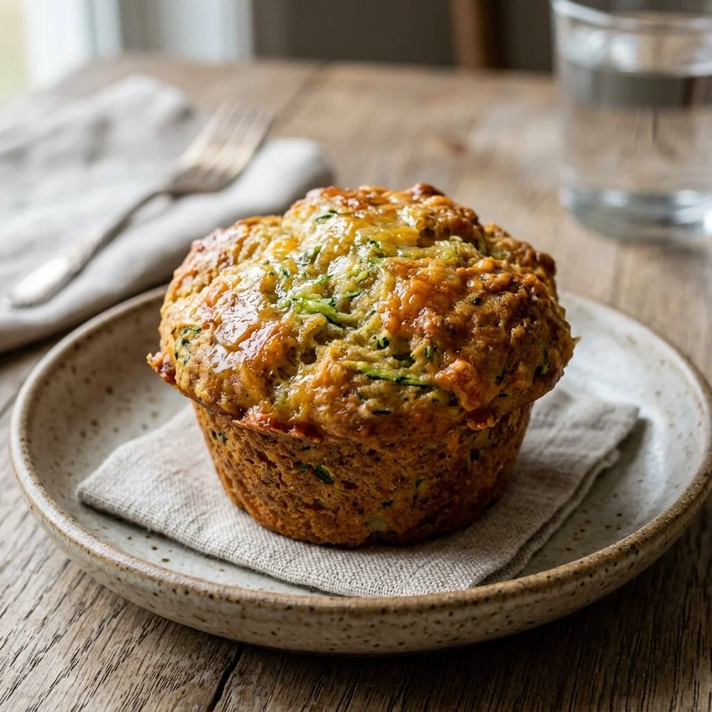 Zucchini Cheddar Breakfast Muffins baked fresh and ready to eat