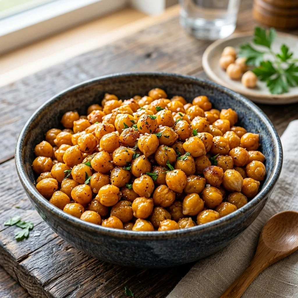 Crispy air fryer chickpeas in a bowl, ready to serve as a healthy snack