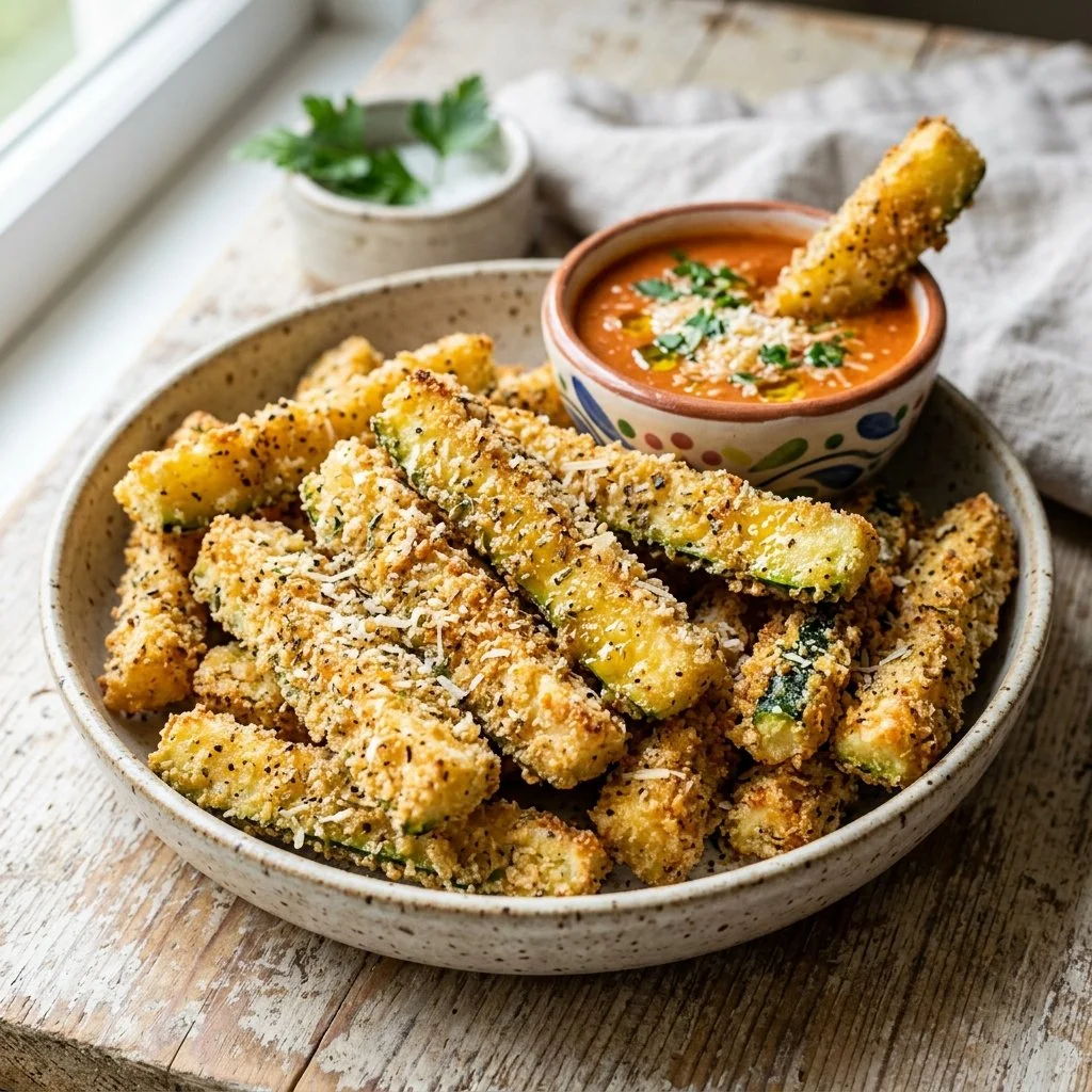 Delicious air fryer zucchini fries served in a bowl