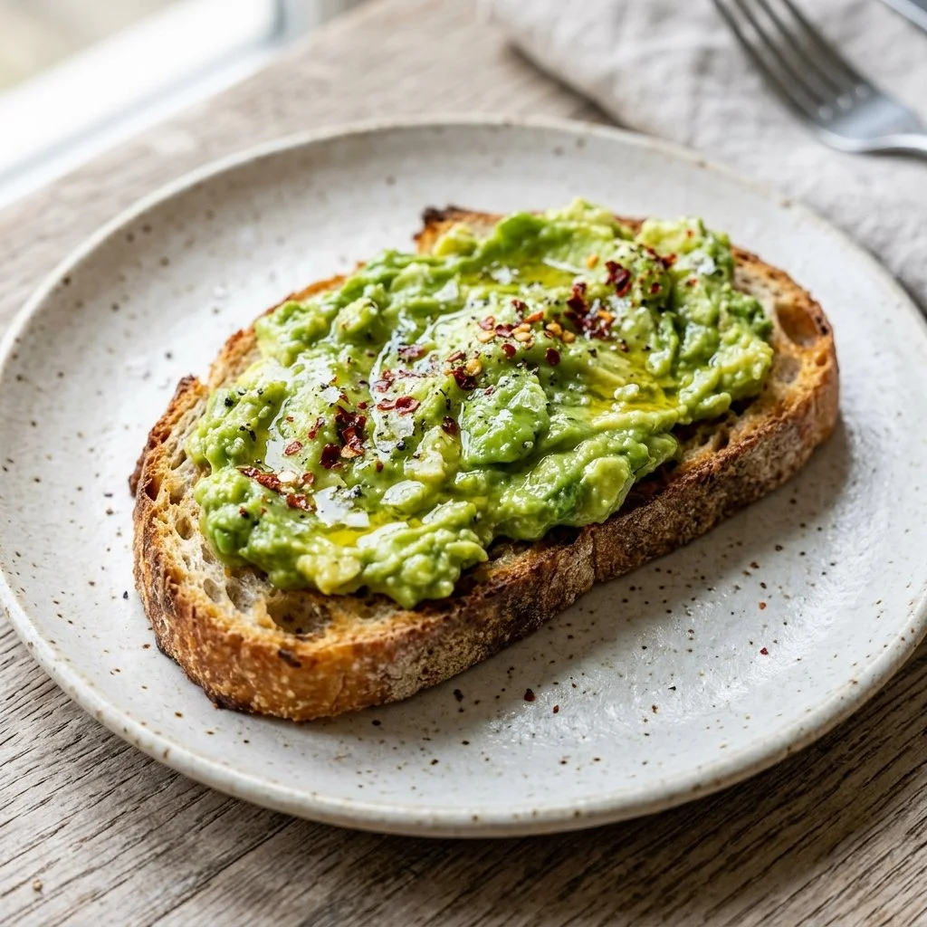 Delicious avocado toast topped with fresh ingredients on a rustic wooden table