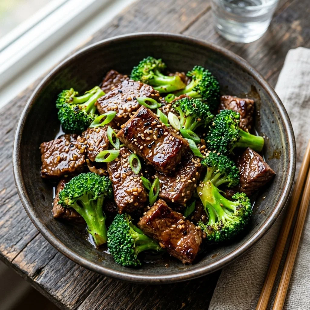 Beef and broccoli stir fry with vibrant vegetables and savory sauce