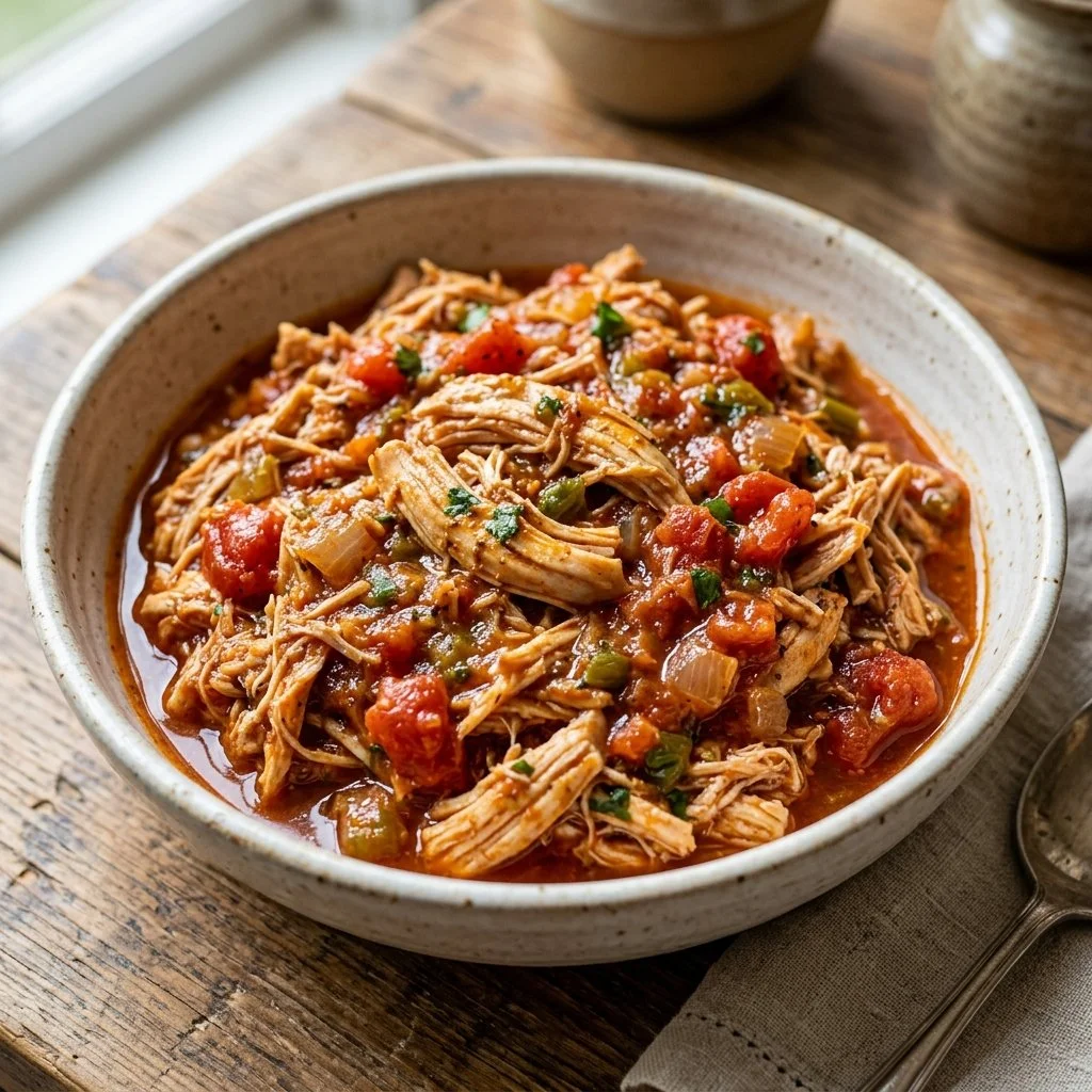 Delicious Crockpot Salsa Chicken dish ready to serve