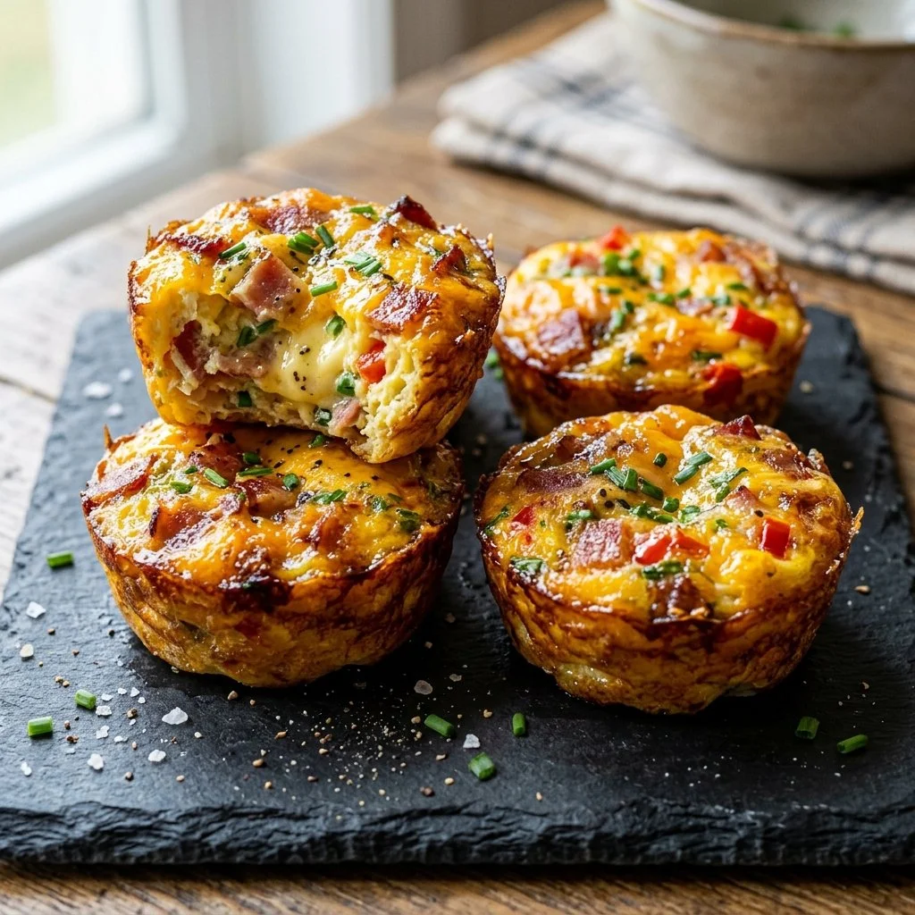 Homemade egg bites with vegetables in a muffin tin
