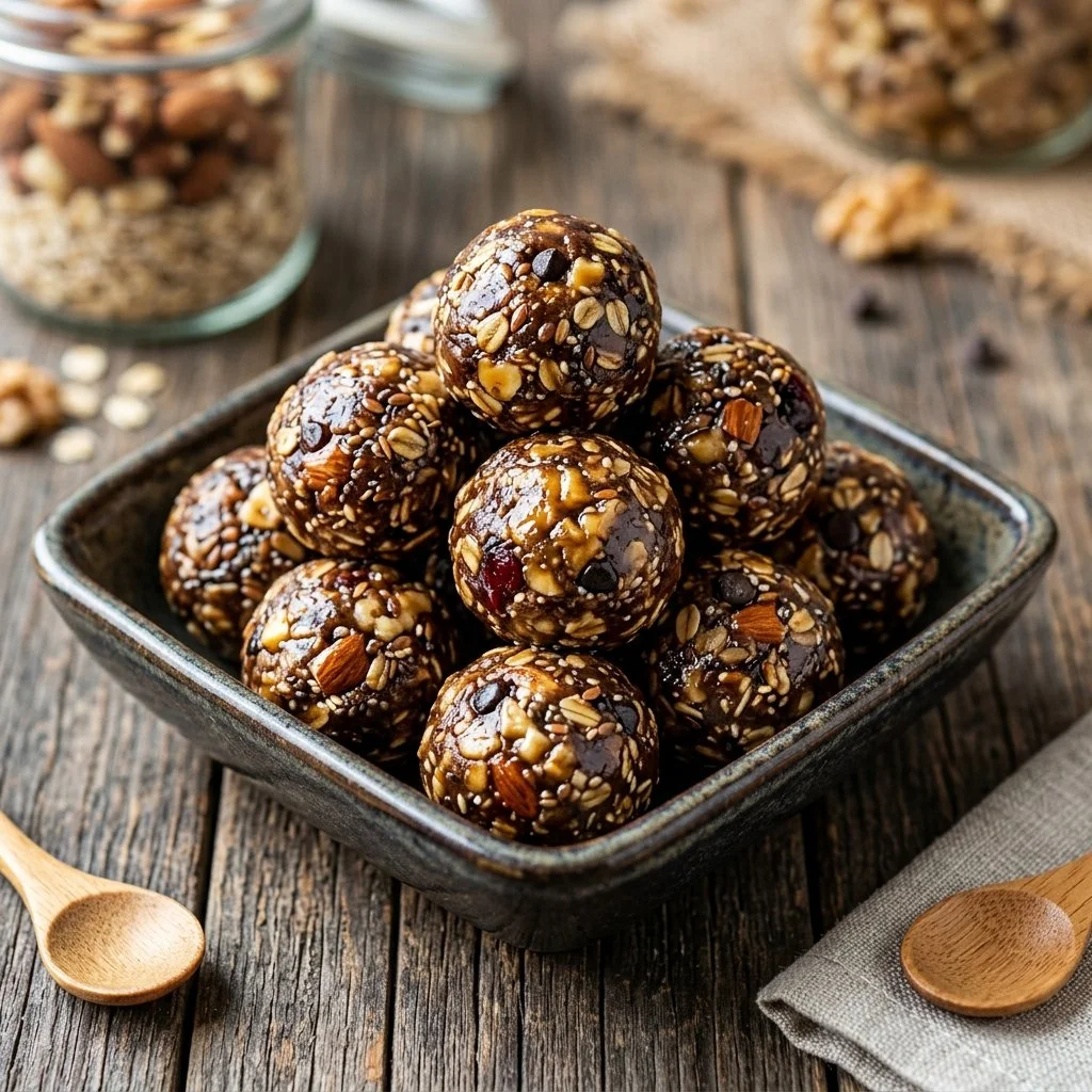 Healthy energy protein balls made with natural ingredients for fitness and snacking.
