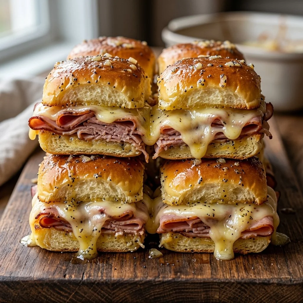 Delicious ham and cheese sliders served on a platter