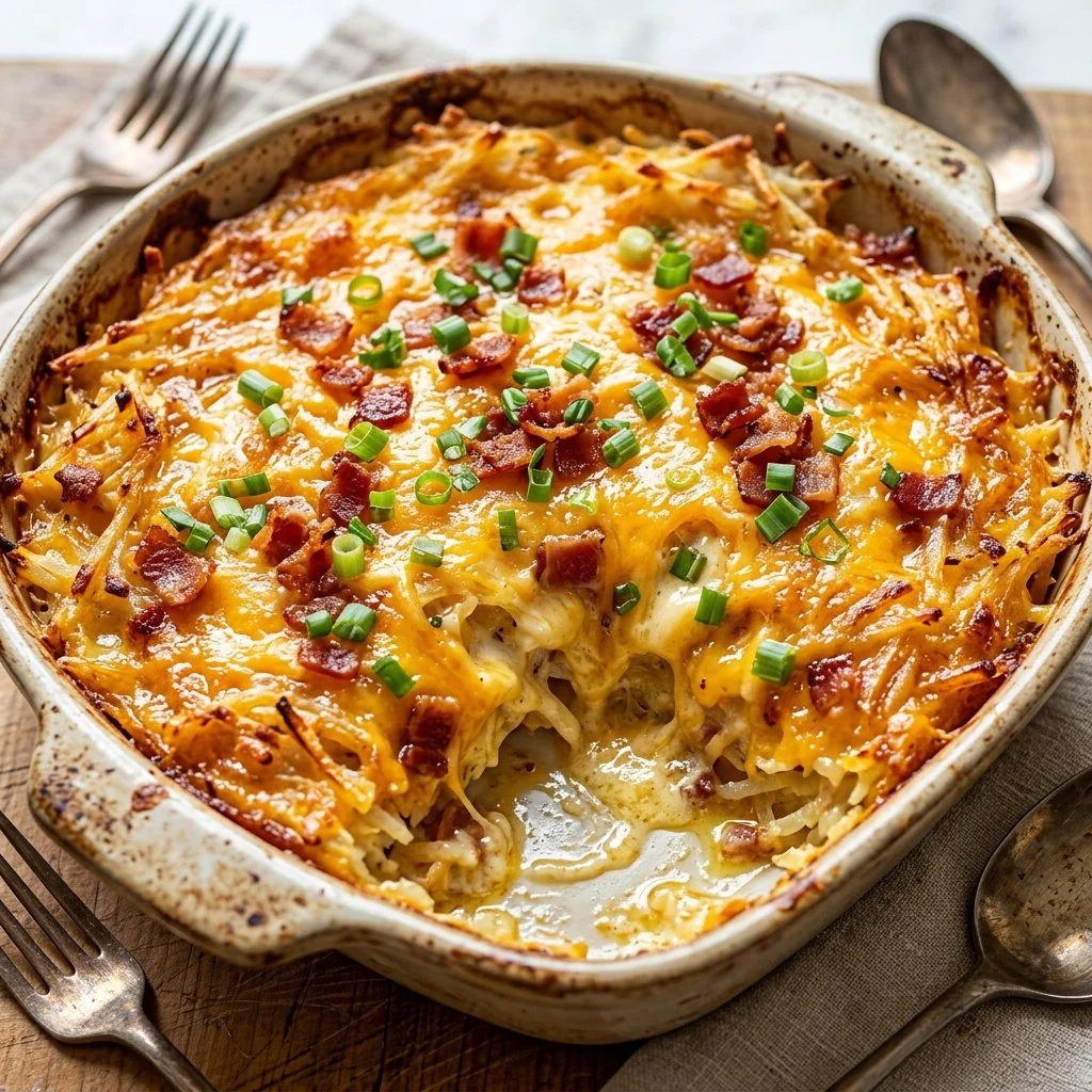 Delicious hash brown casserole baked to golden perfection, perfect for any meal.