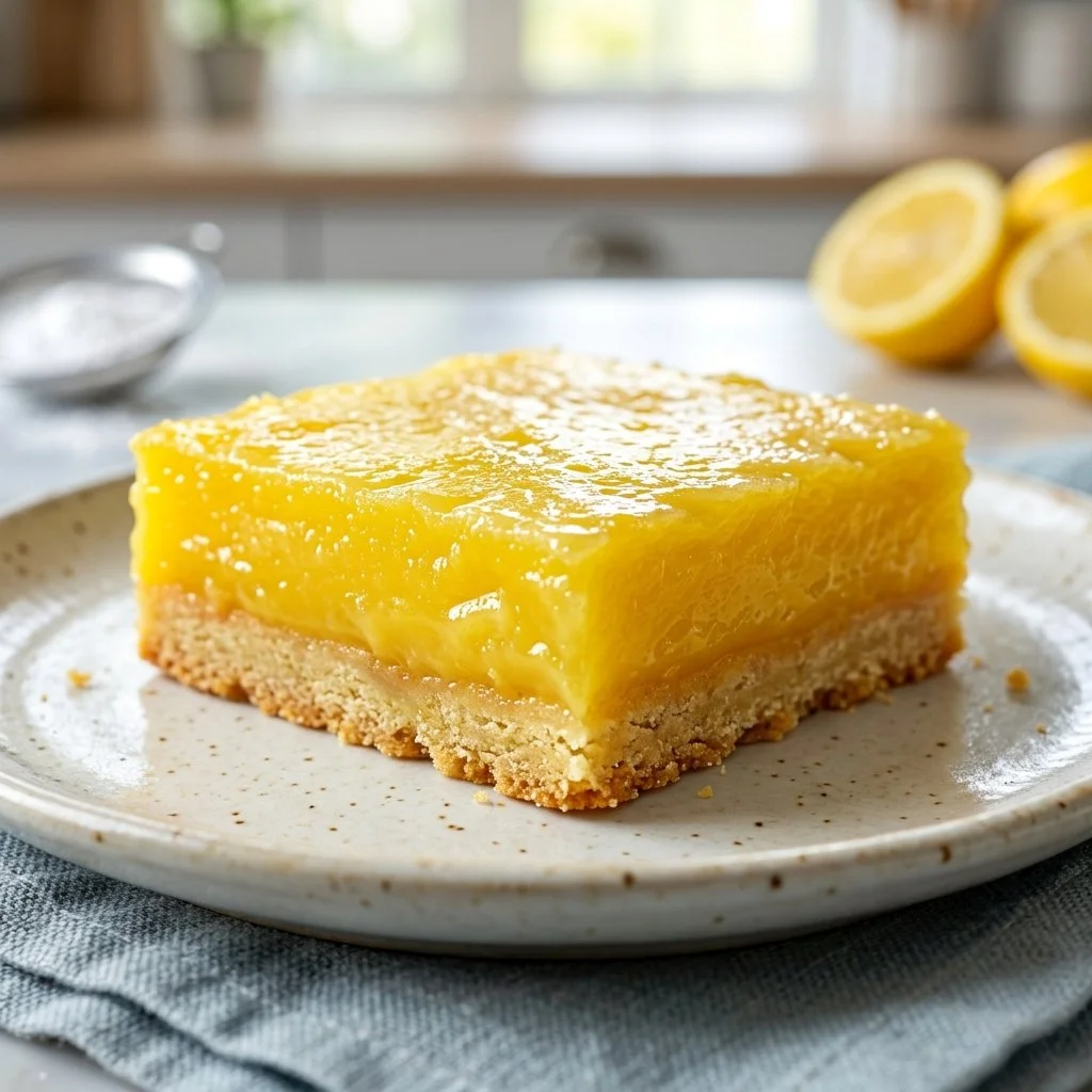 Delicious homemade lemon bars with a zesty lemon topping on a buttery crust