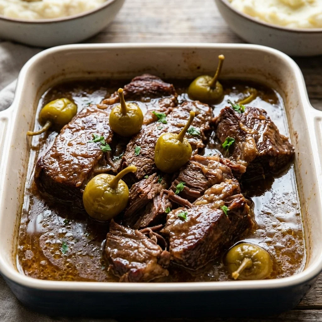 Delicious Mississippi Pot Roast served on a plate with sides.