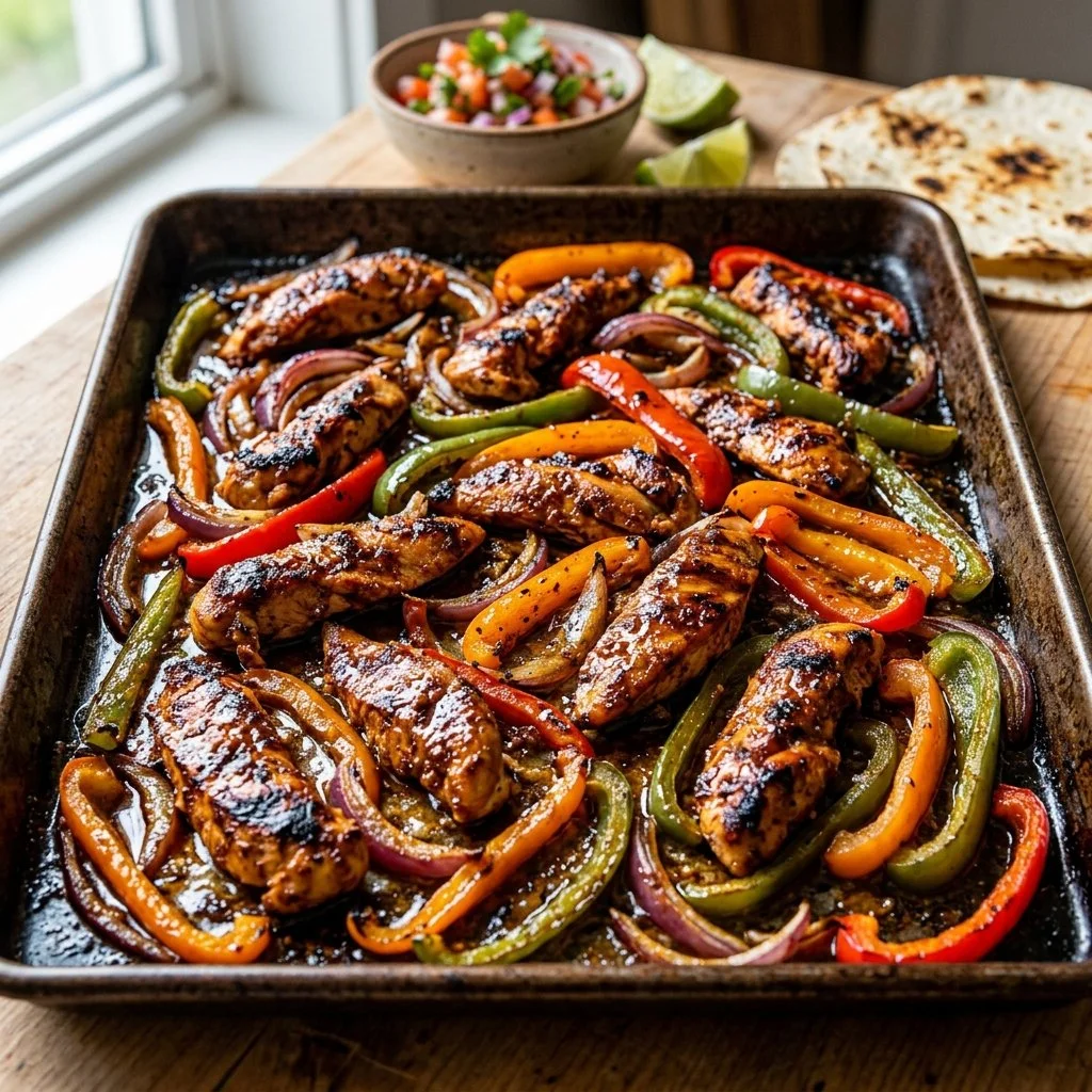 Delicious sheet pan chicken fajitas with vibrant peppers and onions